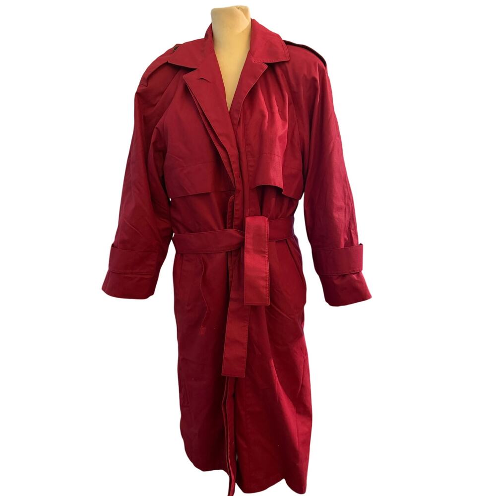 Vintage London Fog by Wamsutta Red Belted Trench Coat 8 Petite Thinsulate Lined
